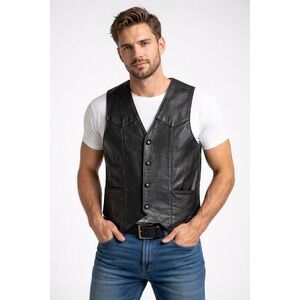 Steer Brand Mens Vintage Leather Motorcycle Vest Size Medium Black Biker USA